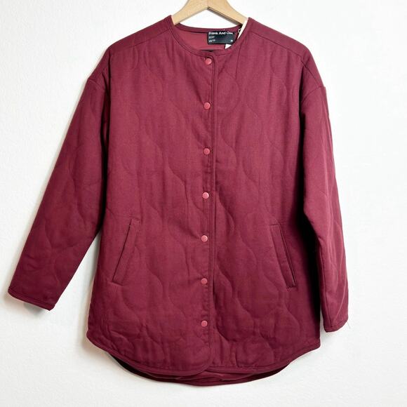 FRANK AND OAK QUILTED MAROON RED BUTTON UP JACKETS WITH INSIDE POCKETS NEW - Picture 1 of 7